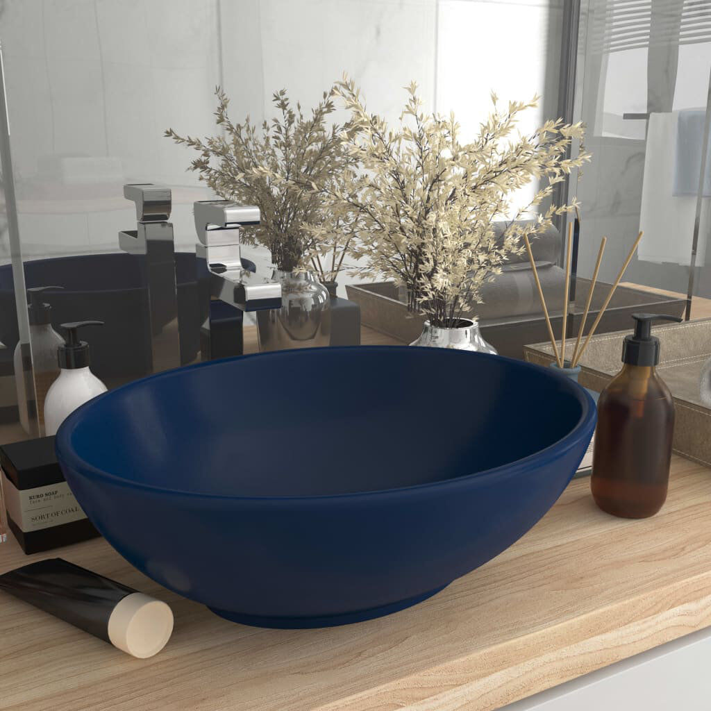 Belfry Bathroom Gline 400 mm L x 330 mm W Ceramic Oval Sink Dark Blue 330mm W