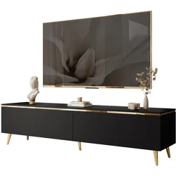 TV-LOWBOARD AURORA Schwarz Matt mit schrage Goldchrom Fuße