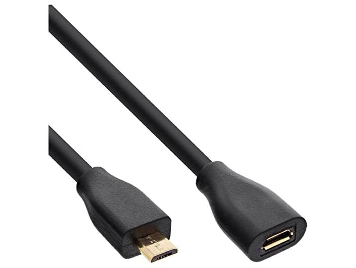 InLine 32720P Micro-USB verlenging, USB 2.0 Micro-B stekker naar bus, zwart, vergulde contacten, 2 m