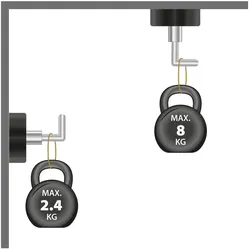 6x Supermagnete, Magnet, Magnetsystem gummiert mit L-Haken (1x)