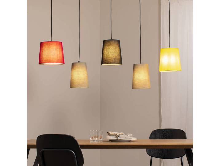 Hängeleuchte Amilia Lindby, dimmbar, Holz hell, für Wohn- / Esszimmer, Textil / Stoff / Seide, Junges Wohnen