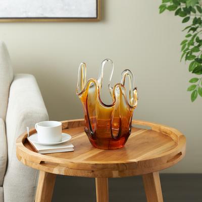 ARCILLA ELEMENTAL Orange Glass Ombre Abstract Decorative Vase with Wavy Oval Cutouts