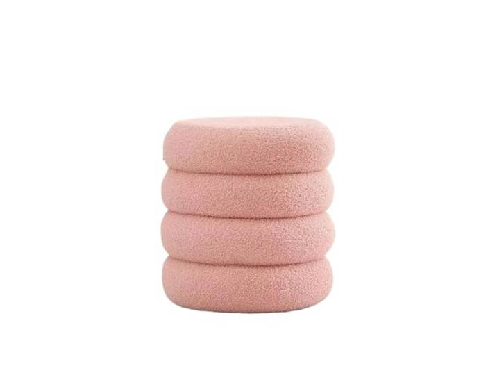 WJIAYAO Runder Sitzhocker Schminkhocker Cremefarbener Make-up-Stuhl, Plüsch-Schminktisch for Schlafzimmer, weiche Fußstütze und Ottomane(Pink)
