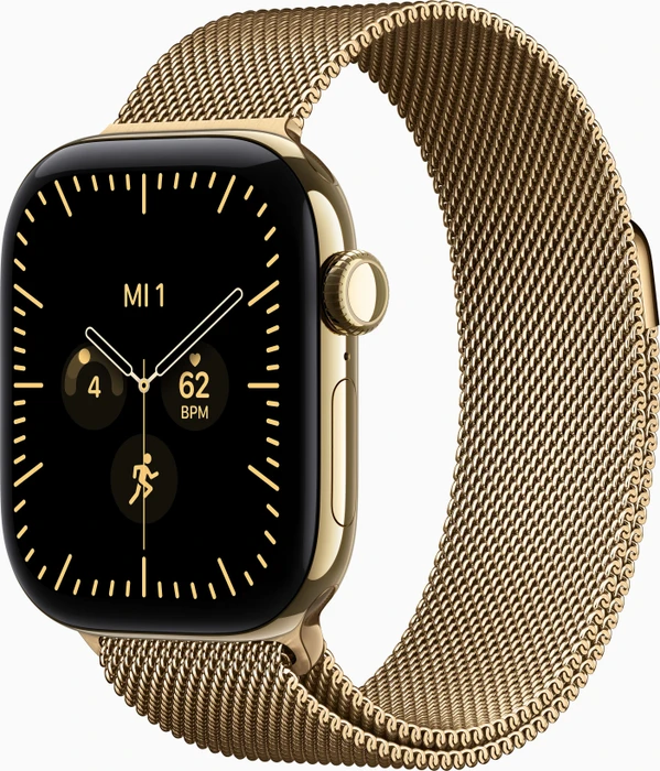 Apple Watch Series 12 Cellular 42mm Titangehäuse in Brillantgold mit Milanaise-Armband in Brillantgold