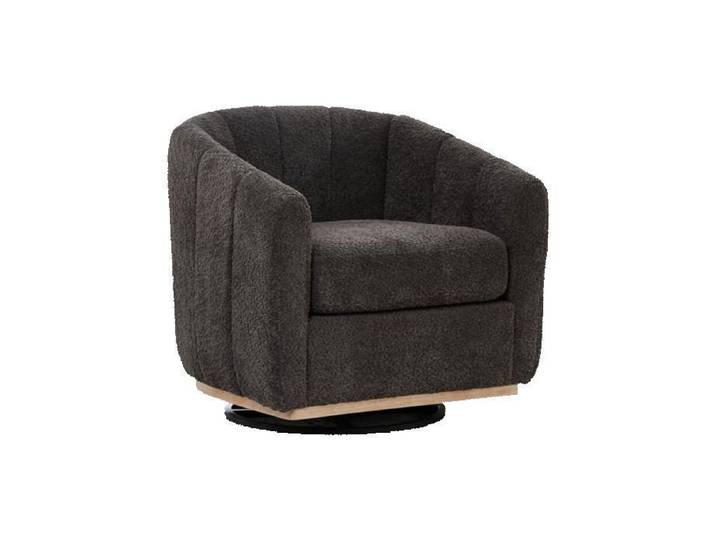 Fauteuil pivotant - HIBA - Fauteuil baril gris - Tissu chenille - Rotation 360° - Pieds métalliques