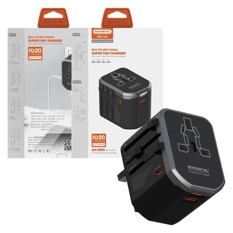 Somostel weltweites Netzteil + Ladegerät 20 W PD+PPS+QC3.0 1xTyp-C 2xUSB (20 W, 3 Ports) (60441830)
