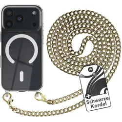 EAZY CASE Apple iPhone 18 Pro Case Chain MagSafe Set Eyelets Metall Gold + Chain Black, Handykette, Gold, Schwarz