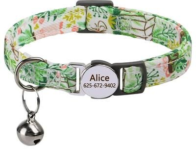 Uplift Essentials Customized Personalized ID Safety Cat Collar With Engraved Nameplate 047 Green