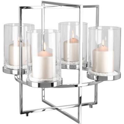 Kerzenleuchter FINK "NORMAN, Weihnachtsdeko, 4-flammig, Adventsleuchter", silber (silberfarben), H:43cm Ø:46cm, Edelstahl, Glas, Kerzenhalter, aus Edelstahl und Glas - Höhe 43 cm x Ø 46 cm