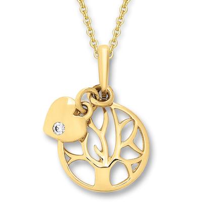 Kette mit Anhänger ONE ELEMENT "Zirkonia Lebensbaum Anhänger aus 333 Gelbgold", gold, Halsketten, Damen, Gelbgold 333, Persönlicher Akzent – schlicht, modern, aussagekräftig