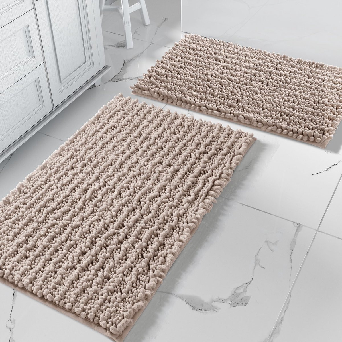 Unyqoos Set van twee luxe badkamermatten beige