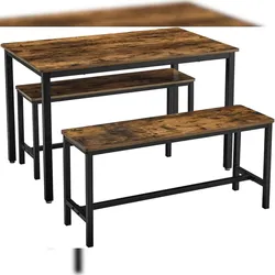 mabelo Küchentisch-Set 110 x 70 x 75 cm, Küchentisch mit 2 Bänke, Esszimmertisch Metallrahmen, Industrie-Design, vintagebraun-schwarz