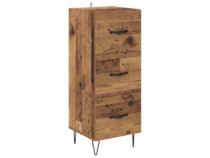 TEKGHUT Sideboard Altholz 34 x 34,5 x 90 cm Holzwerkstoff Mehrere Schubladen, Fächer, schlanke Beine, einfache Griffe, fertig zum Zusammenbauen, trocken abstauben