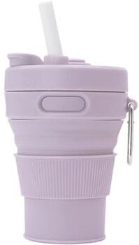 Inspired Deals 350ML Collapsible Silicone Cup With Straw Leakproof Portable Travel Mug For Hot And Cold Drinks purple