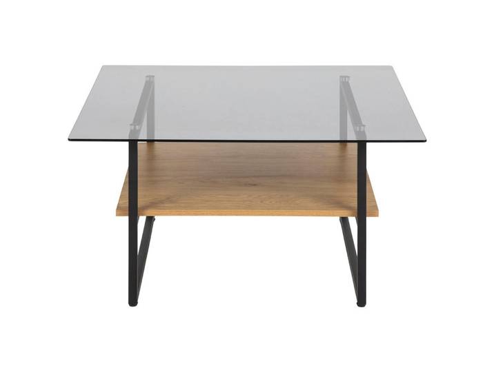 Selsey Couchtisch Hideko Eiche quadratisch mit Ablage 80x80 cm, Eichefarben, Metall, Quadratisch, 80x42x80 cm, Wohnzimmer, Wohnzimmertische, Couchtische