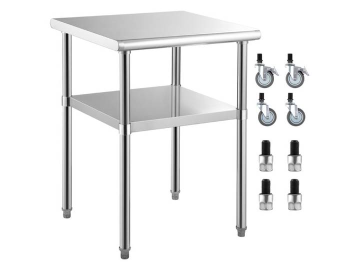Table de Travail Cuisine Acier Inoxydable-Duoku-Table de Préparation-610 x 610 x 914 mm-avec Étagère Inférieure et Roulettes