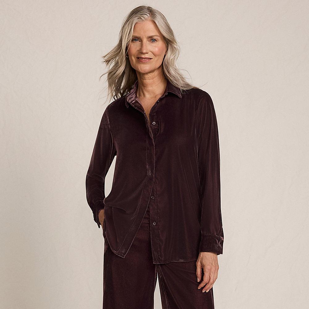 Samtbluse für Damen, Damen, size: regular, Braun, Polyester, by Lands' End