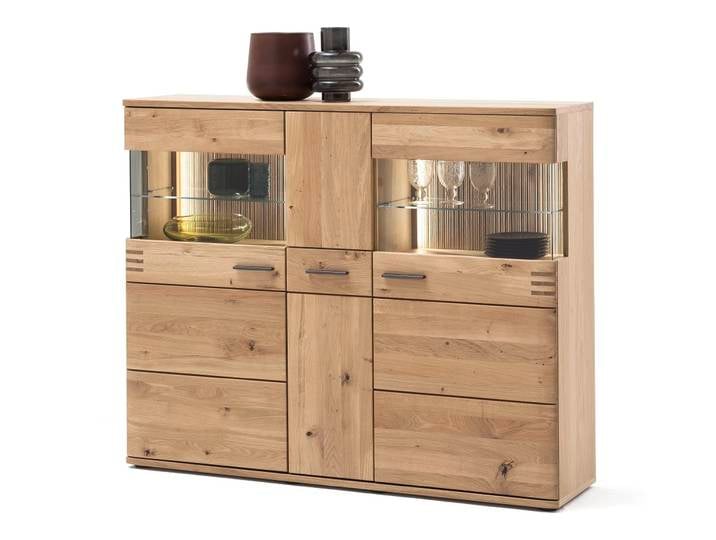 Highboard Salvador , Balkeneiche Bianco , mit 4er Set LED