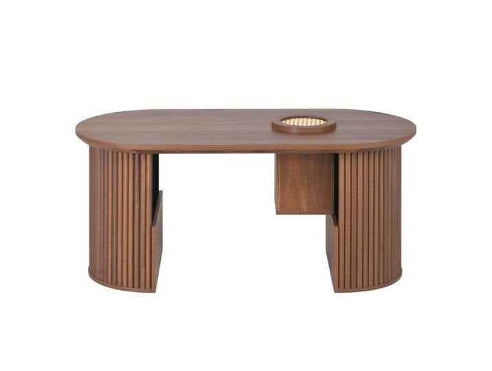 Table basse moderne style rétro plateau en noyer texture verticale design contemporain salon 105x50x46 5cm