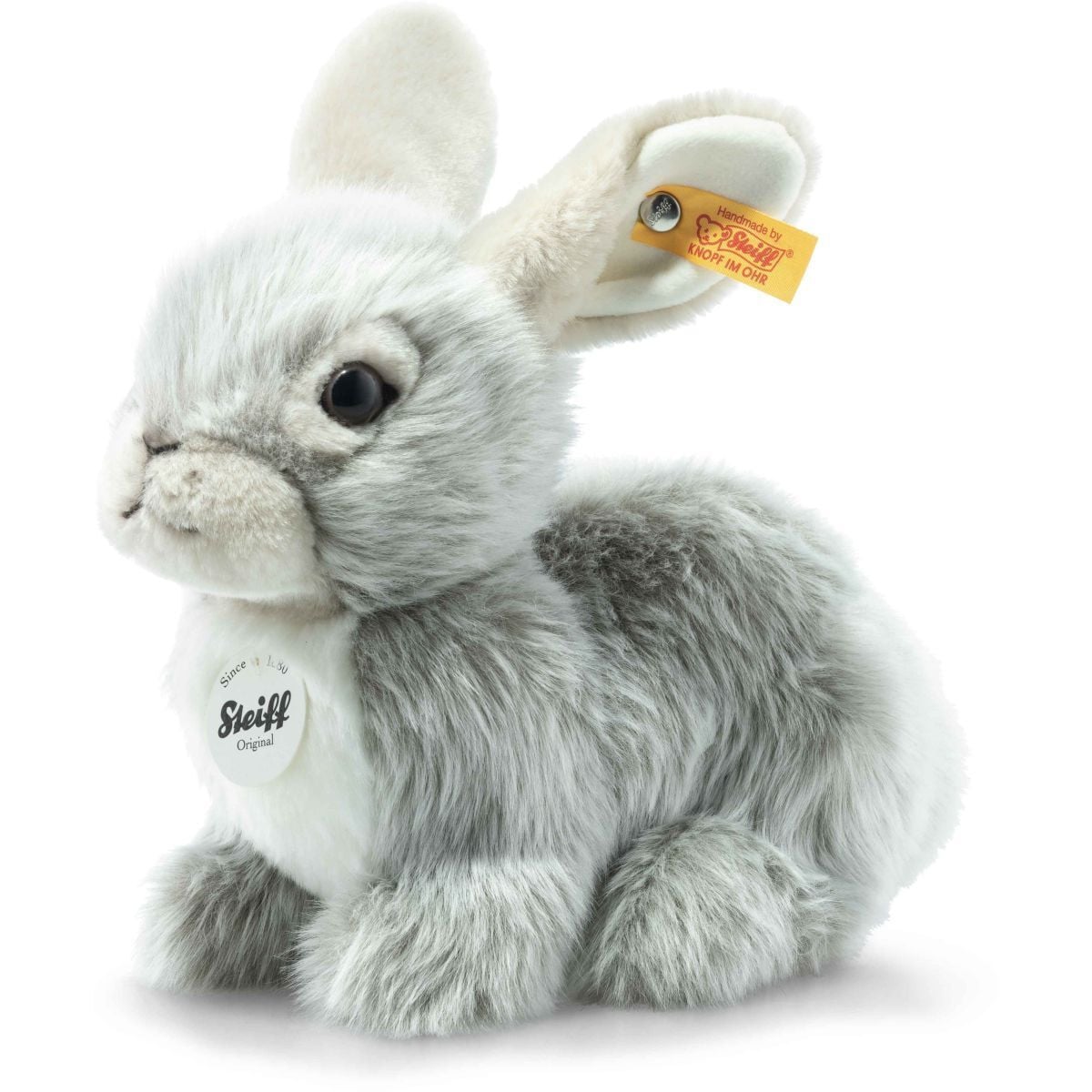 Steiff Haas Dormili knuffelhaas, grijs pluche, zittend, 21 cm