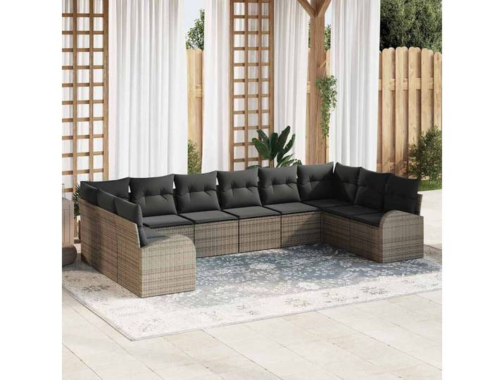vidaXL Sofa Set 10 stk. Grau [Synthetisch]: Polyrattan
