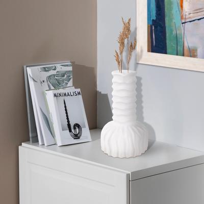 Allan Andrews Matte White Ceramic Rib Textured Bulbous Abstract Vase Collection