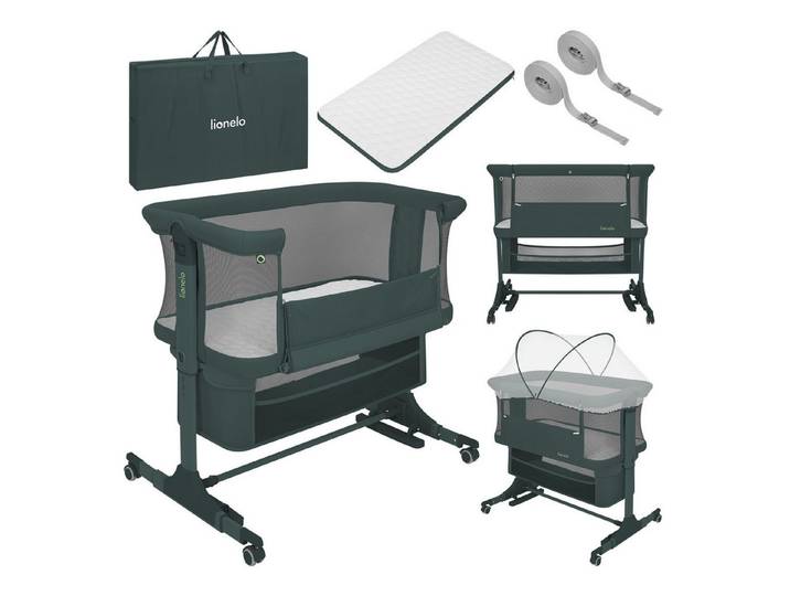 lionelo Baby-Reisebett JODIE, 3in1 Beistell/freistehend/Wiege/6 Stufen/Netzseiten/4 Rollen