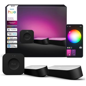Philips-Hue Tischlampe Play Lightbar Kit, schwarz, LED, RGBW, für innen, App-fähig, dimmbar, mit Netzbetrieb