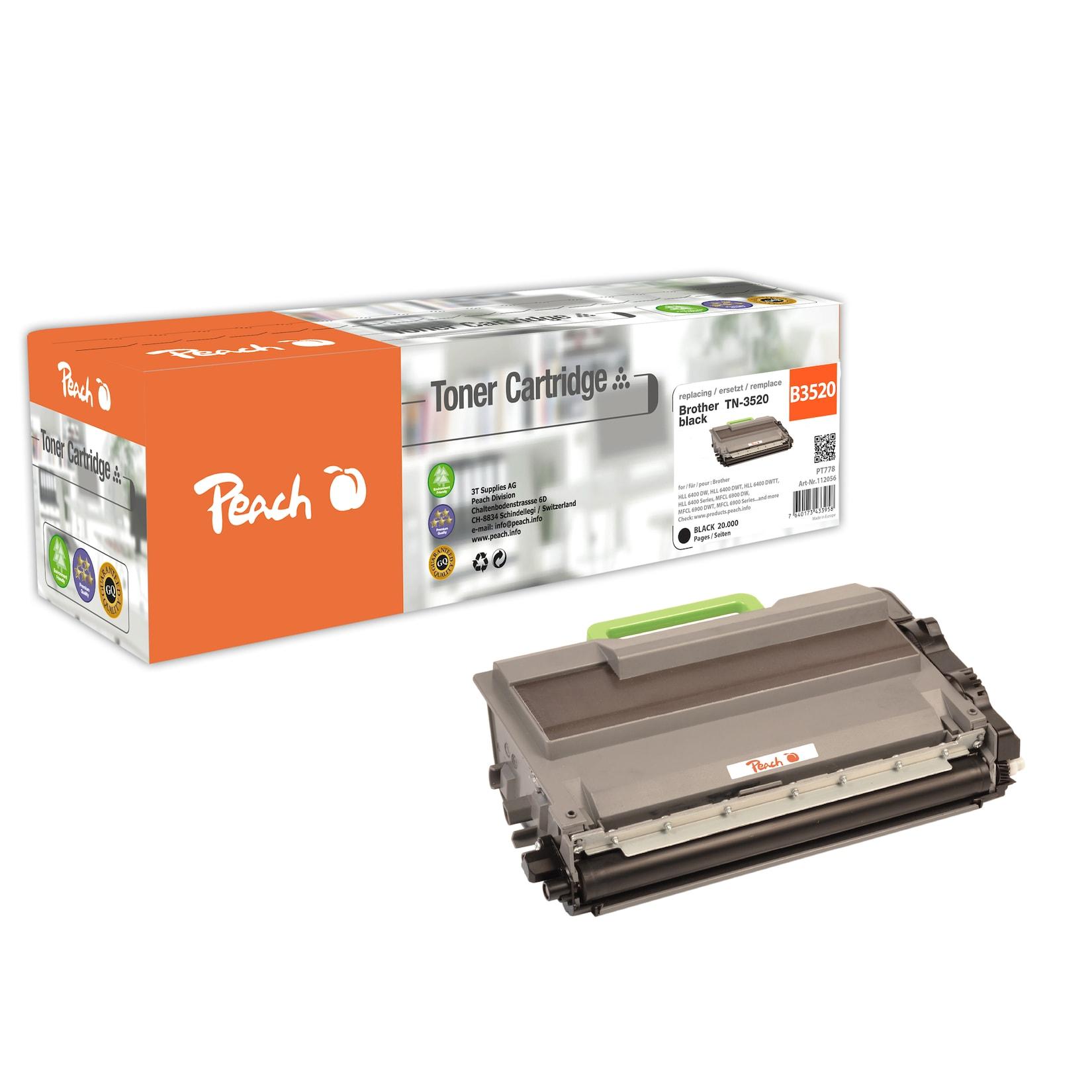 Peach B3520 Toner XL bk ersetzt Brother TN-3520 für z.B. Brother HLL 6400 DW, Brother HLL 6400 DWT, Brother HLL 6400 DWTT, Brother MFCL 6900 DW (wiederaufbereitet)