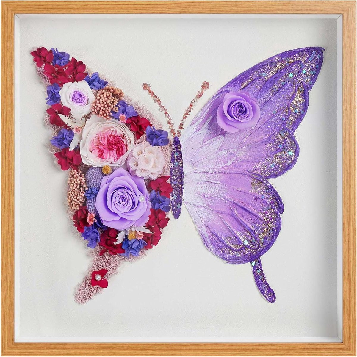Eeuwige Roos Geconserveerde Bloem met Handgemaakte Vlinderdecoratie Multicolor - 30 cm