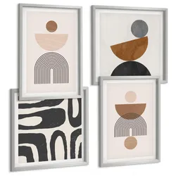 BILDER SET 4er Set - 50x50 cm & 40x60 cm Silberner Rahmen - Abstraktes Boho-Design
