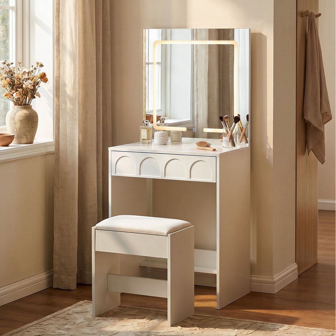 Metro Dressing Table with Mirror White 135cm H X 40cm W X 40cm D