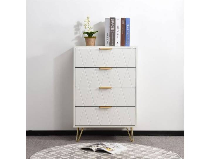 Commode - DREAMMESPACE - 4 tiroirs - 60x34x90cm - MDF blanc - Design contemporain