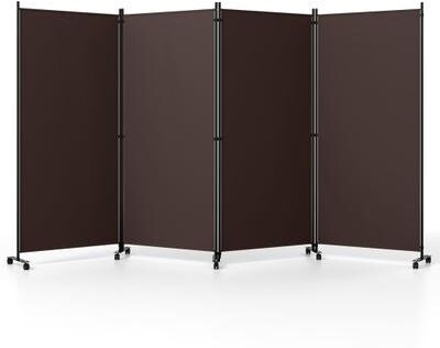 Costway 4 Panel Folding Privacy Screen Room Divider with Wheels-Brown