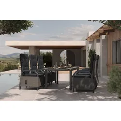 OUTFLEXX Premium Garten-Essgruppe, anthrazit matt/grau, Aluminium Polyrattan, Tisch 160/260 x 100 cm, 6 Dining-Sessel