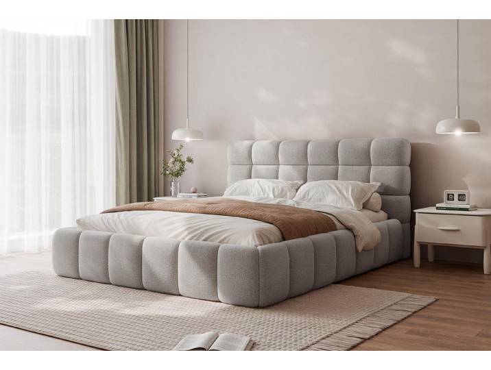 Compleo Polsterbett Wolkenbett, Bouclé Bett, Funktionales Doppelbett, TOP ANGEBOT, MADE IN EU