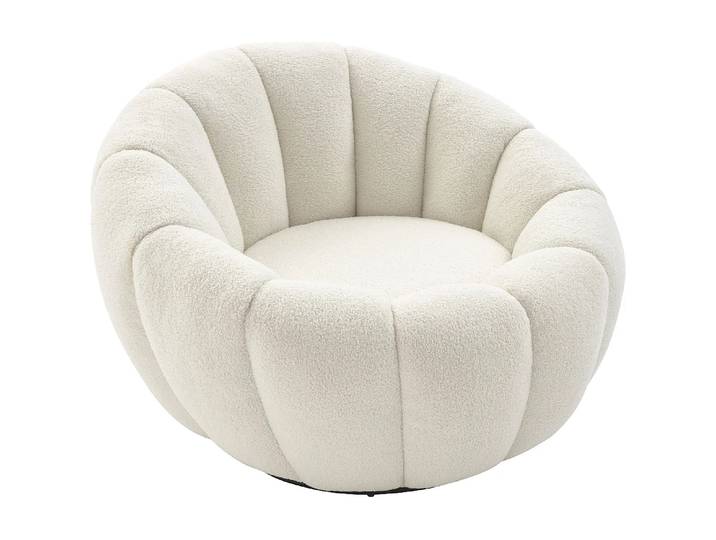 Fauteuil coquillage pivotant en tissu bouclette blanc COSSATO