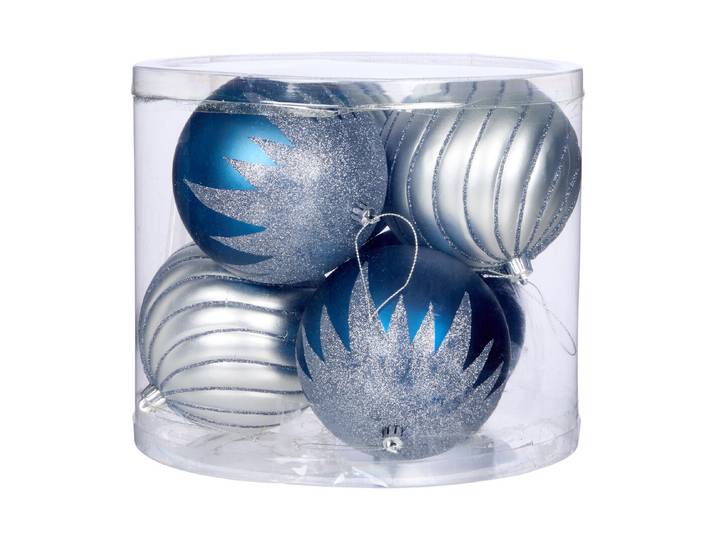 6er Tube 12 cm Plast ikkugeln Silber / B