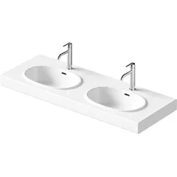 Duravit Balcoon Doppelwaschtisch, 2 Hahnlöcher,  mit Überlauf, Breite 1300mm, 241213AA00, Farbe: Weiß Hochglanz