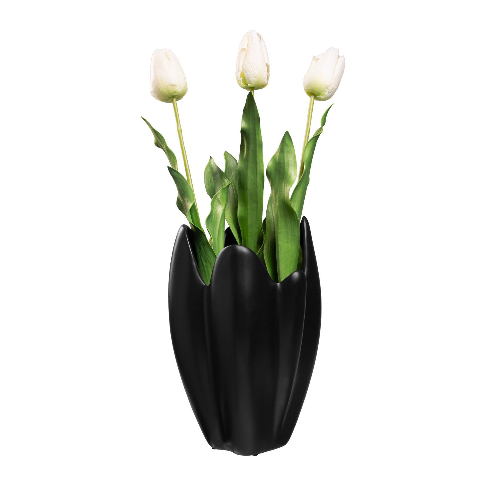 QUVIO Vaas met geplooid design - Keramiek - Zwart