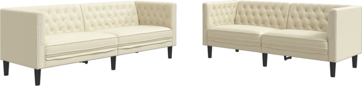 vidaXL 2-delige loungeset in Chesterfield-stijl met kunstleer, crèmekleurig