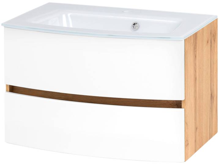 Waschtisch WELLTIME Kaunas , weiß (matt weiß, wotaneiche, wotaneiche), B:80cm H:56cm T:47cm, Waschtische, Waschtisch, Breite 80 cm, mit Soft-Close Funktion