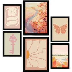 POSTER Set Mit 6 Orangefarbene Wiesen A3 & A4 Schwarzer Rahmen