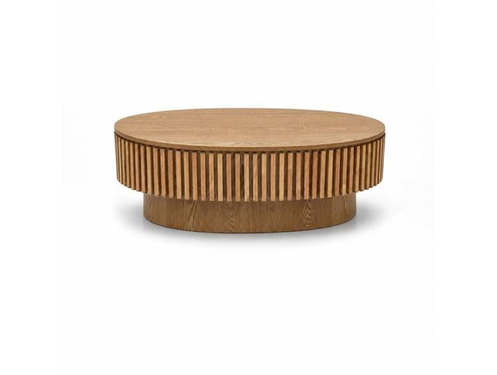 Table basse ovale – Bois naturel – Rangement caché – Assemblage rapide