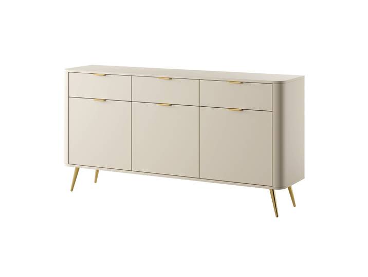 Oval dreitürige Kommode mit Schubladen, 163,5 cm, sandbeige