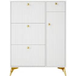 MODFU Schuhschrank aus Spanplatte und MDF in Weiß, 121x90x25 cm, mit Kippsicherung