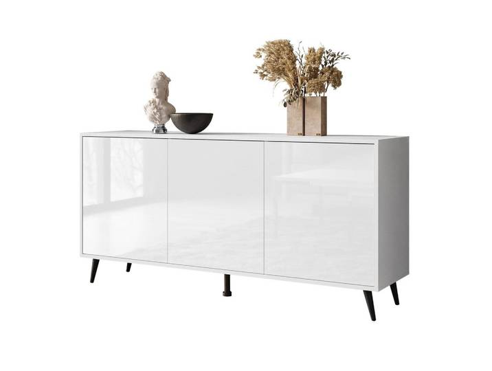SIDEBOARDS SANAYI auf schwarzen Beinen, Hochglanz Weiß/Schwarze Beine