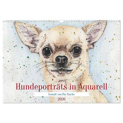 Hundeporträts in Aquarell (Wandkalender 2026 DIN A3 quer), CALVENDO Monatskalender