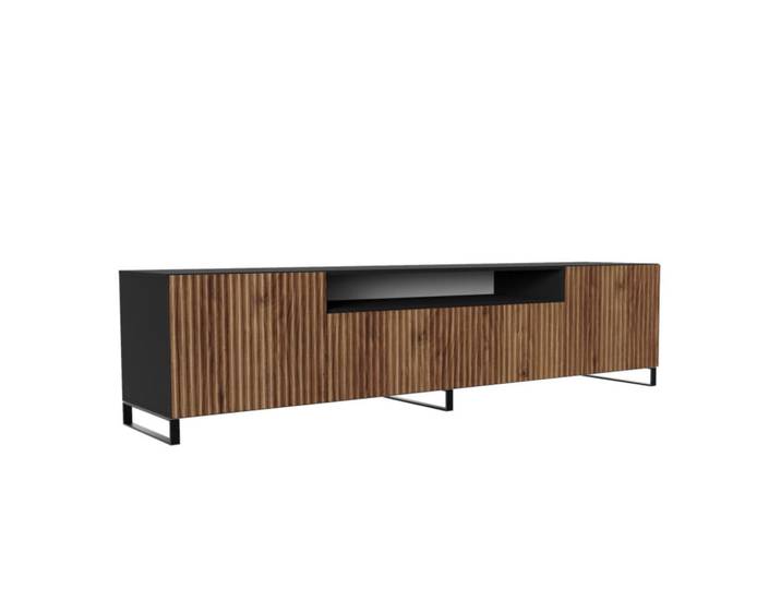 Sepro Meble Tv-Schrank Schwarz Noeli Gerillte Front, Braun, 200x53x41 cm, Wohnzimmer, TV Möbel, Lowboards, Lowboards stehend