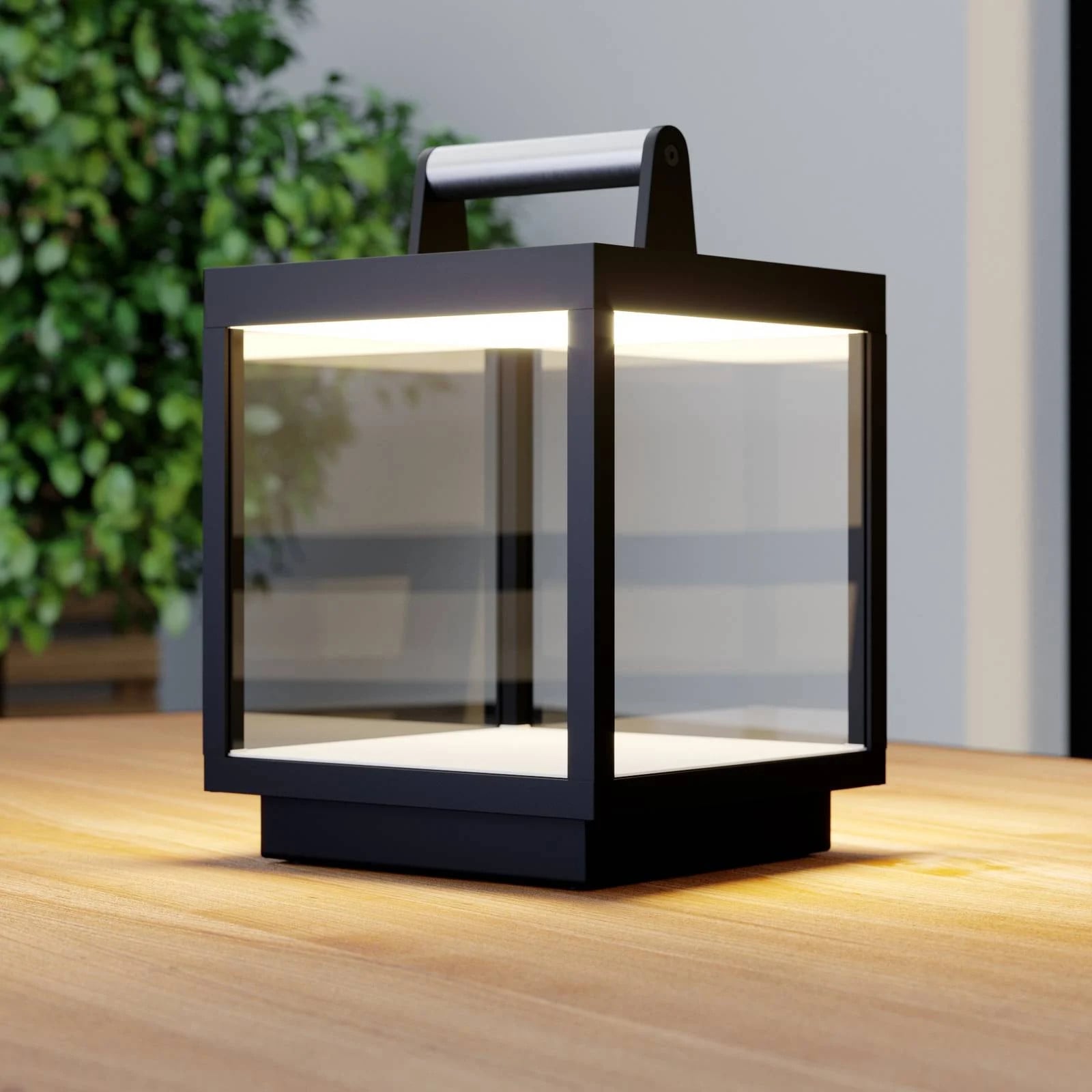 Lucande Cube LED oplaadbare tafellamp - Zwart - Aluminium - Dimbaar - IP54